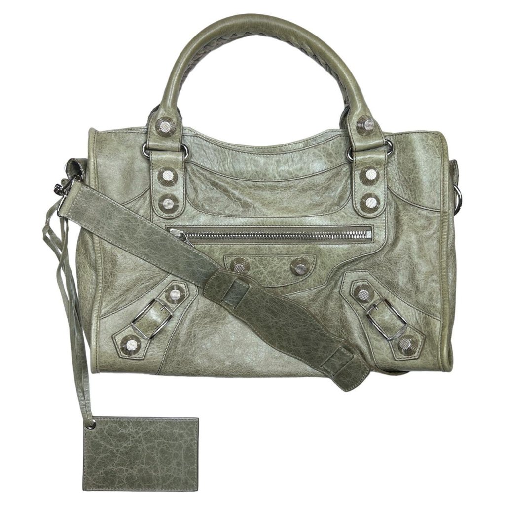 Authentic Balenciaga Giant Agneau 21 City Bag In A Gray Distressed Leather